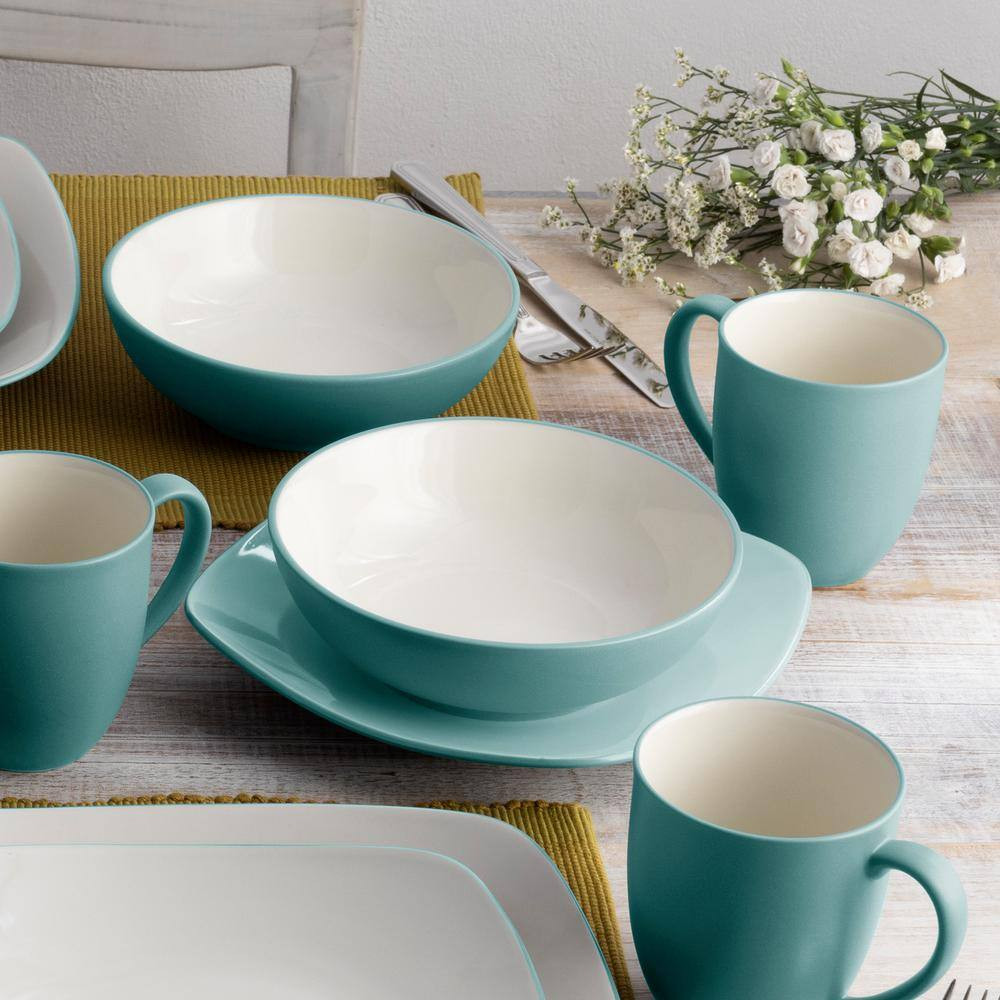 Colorwave Turquoise 16-Piece Square (Turquoise) Stoneware Dinnerware Set (Servic