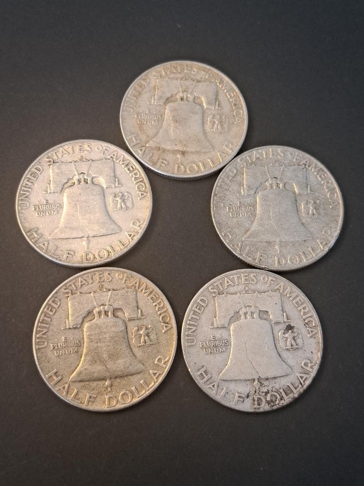 Lot (5) Franklin Half Dollar Coins