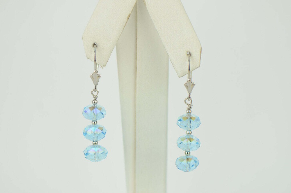 Three Color Crystal Dangle Drop earrings Sterling Silver 925