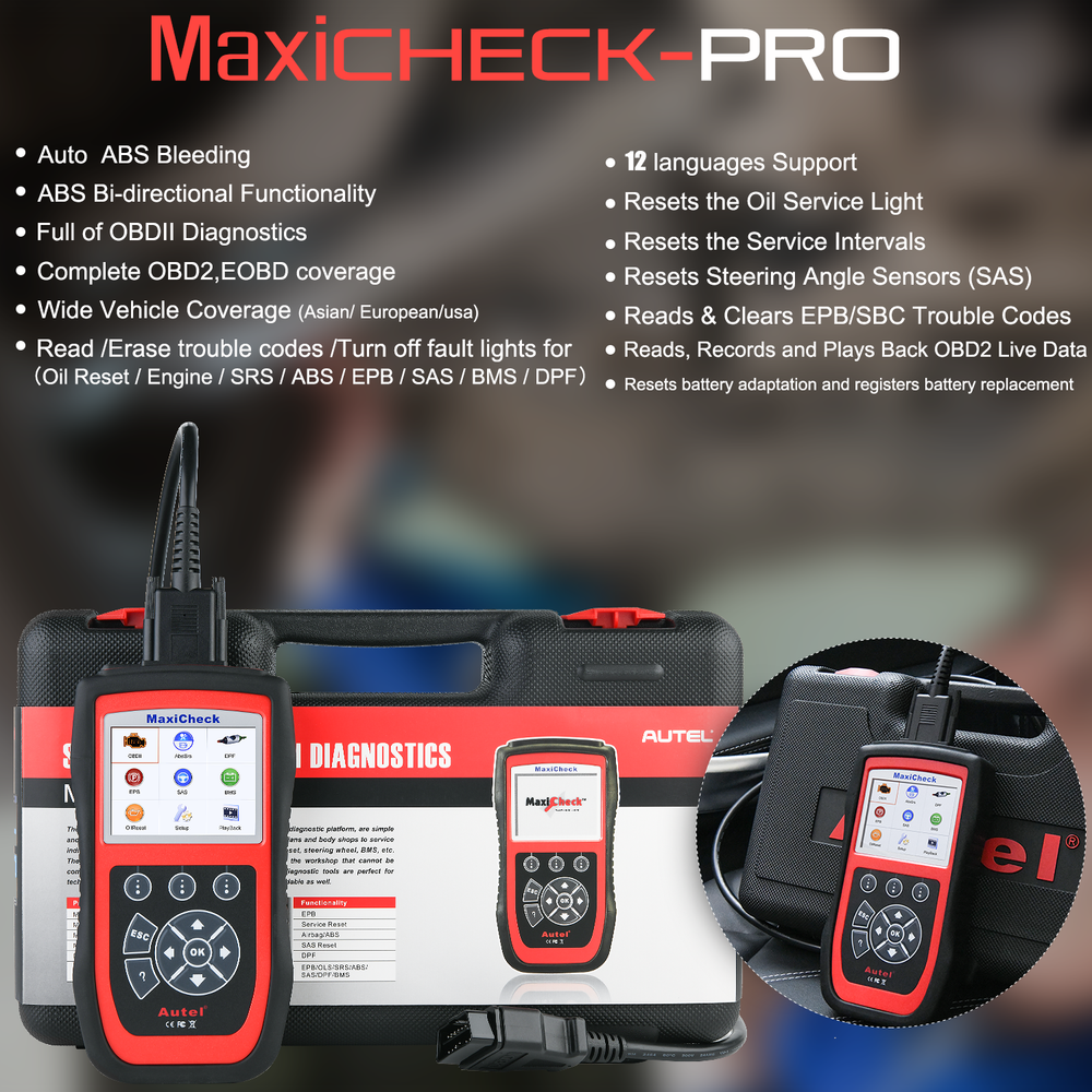 Autel MaxiCheck Pro ABS SRS Brake OBD II Diagnostic Tool Code Scanner