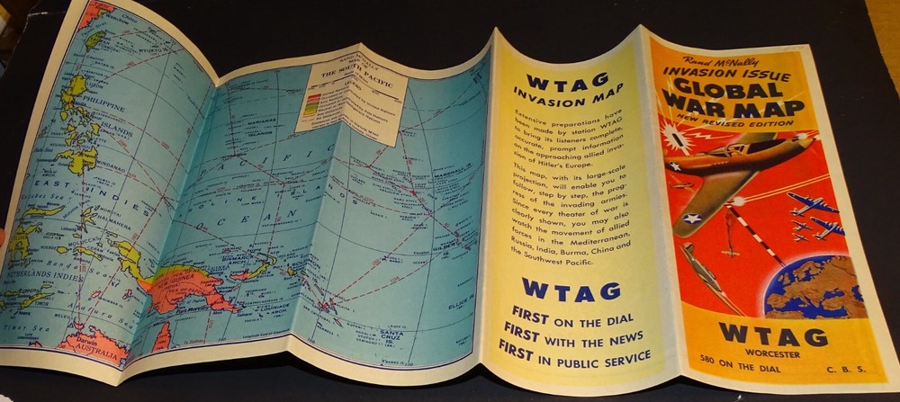 WTAG Worcester Ma. Global War Map in 1943 Mailing Envelope