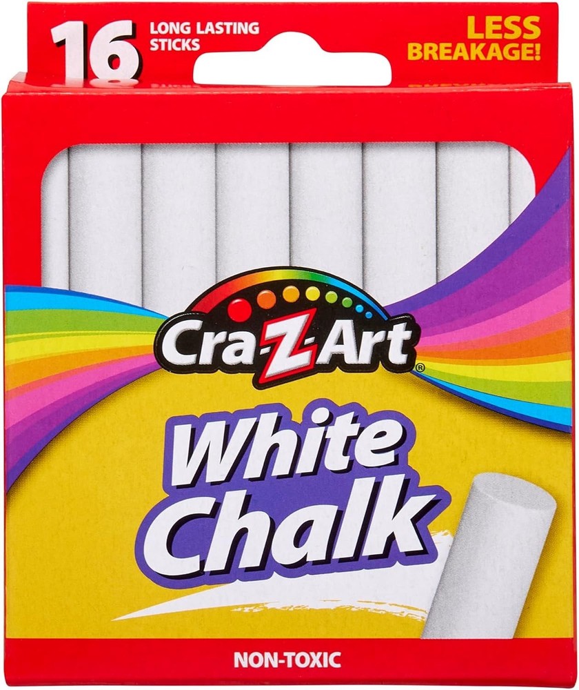 16 Count White Chalk - Smooth, Durable Sticks for School & Art Projects