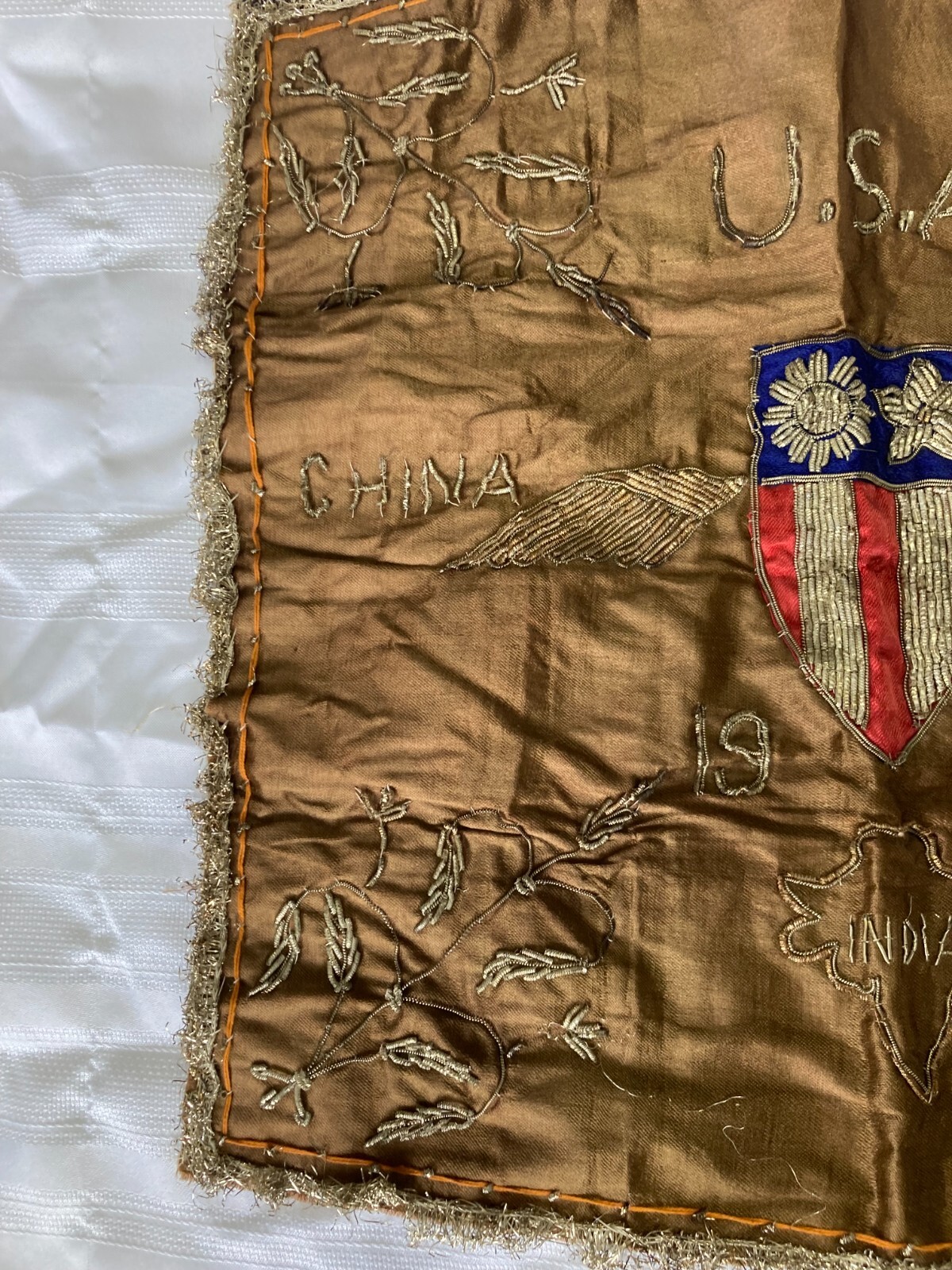 RARE WWII 1944 CBI CHINA BURMA INDIA HUMP PILOT BULLION WALL HANGING