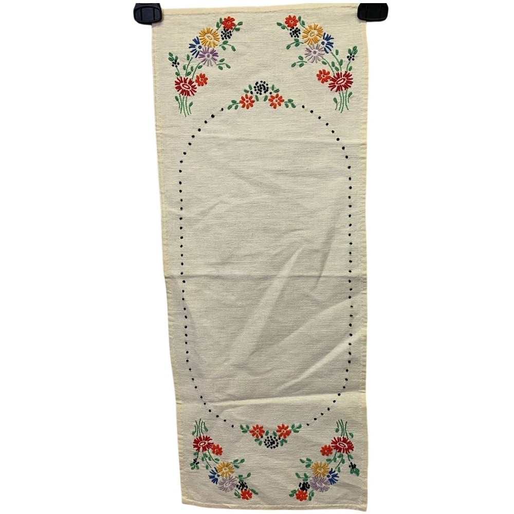 Handmade Needlepoint Daisy Flowers Cotton Blend Rectangle Table Runner Decor