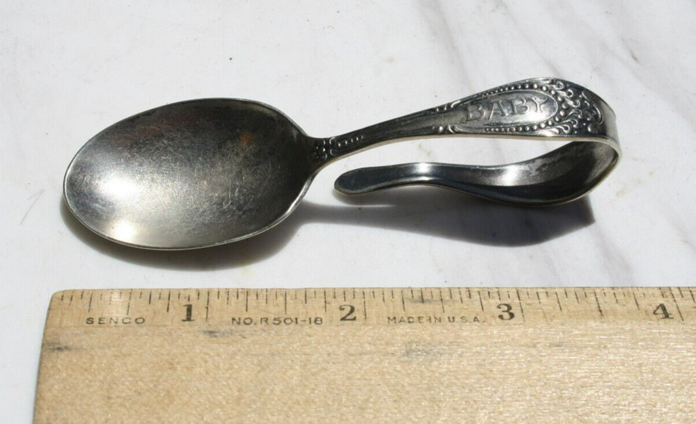 Antique Silver Plate BABY Handle LOOP BABY SPOON