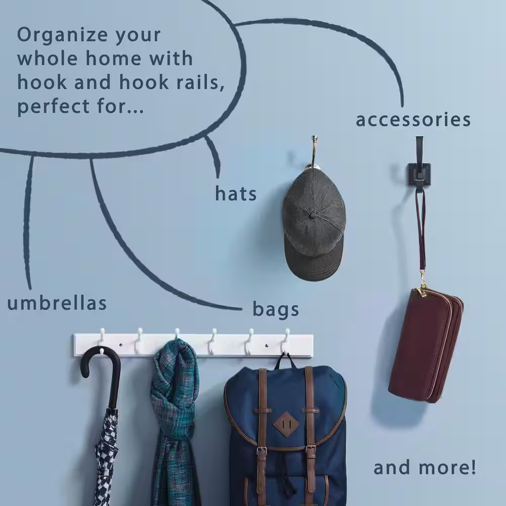 12 In. L Black Double Mail Basket Holder with Hooks