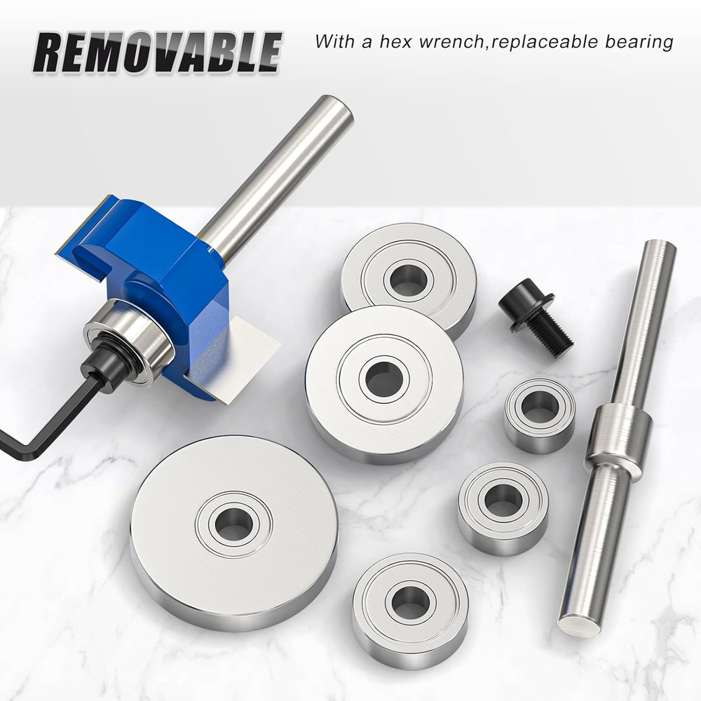 4-Piece Rabbet Router Bit Set with Interchangeable Bearings