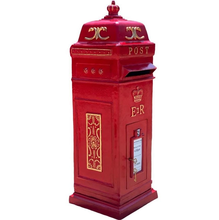 Standing Cast Aluminum Red British ER II Post Box Cast Iron Replica Mailbox