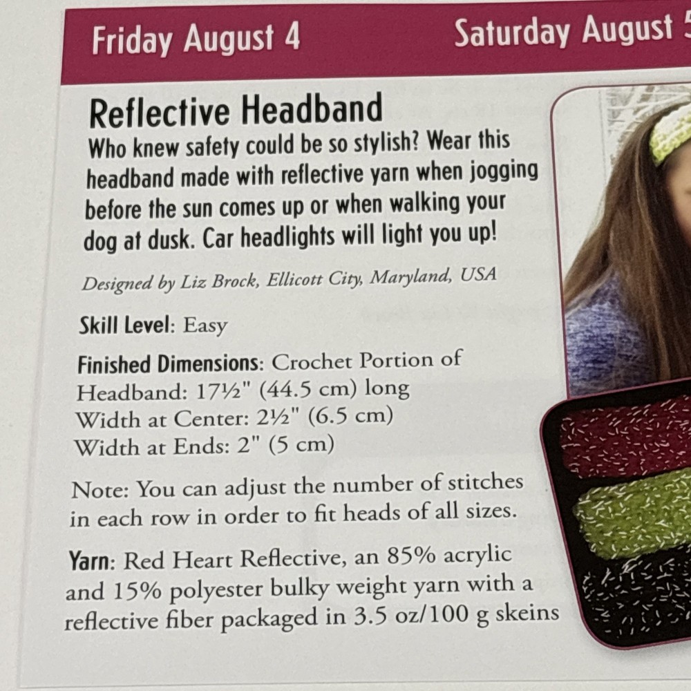 Reflective Headband Crochet Pattern Card Page