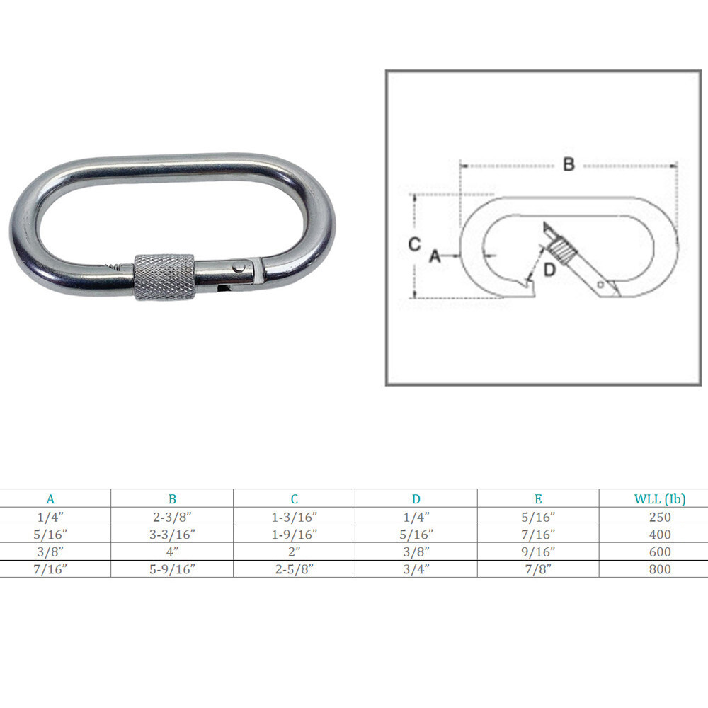Marine Stainless Steel T316 Oval Snap Spring Hook With Lock Nut