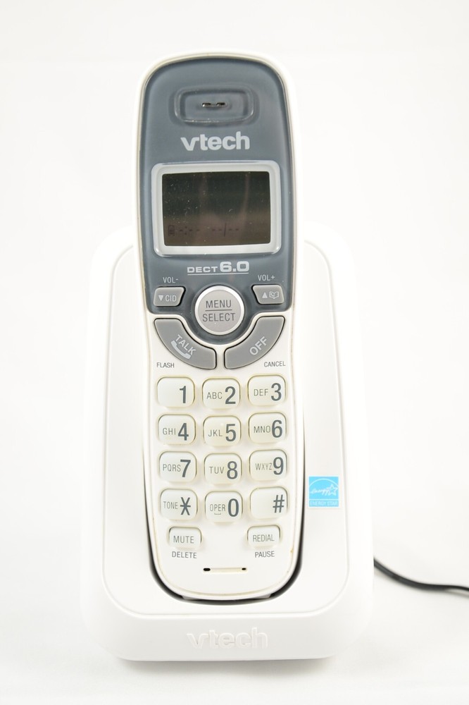VTech Model CS6114 Cordless Telephone Handset & Base White/Grey w/AC Adapter