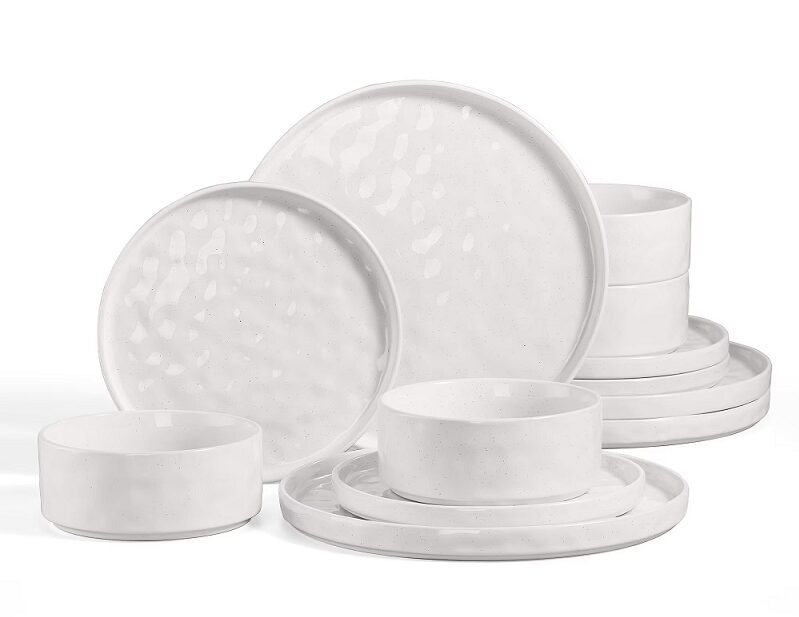 12-Piece Vesteel Stoneware Dinnerware Sets in Specles White