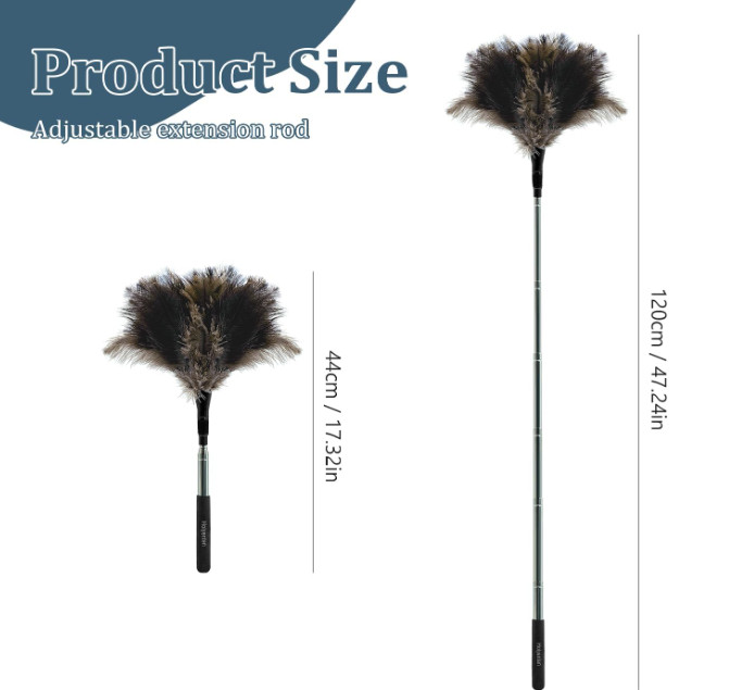 Extendable Feather Duster - 47 inches Fluffy Long Handle Reusable Feather Duster