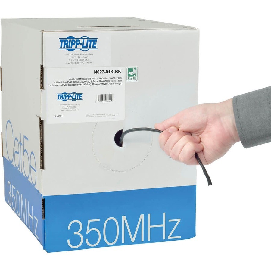 Tripp Lite Cat5e 350MHz Solid Core UTP Bulk Cable Black 1000ft TAA