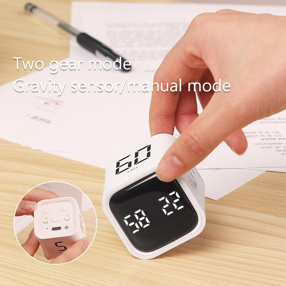 Digital Cube Pomodoro Timer Desk Rechargeable Productivity Timer 5/10/30/60Min &