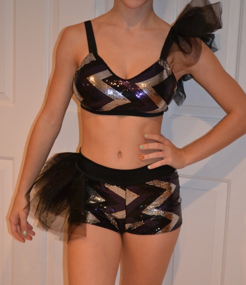 jazz dance costume, purple, silver & black, size medium