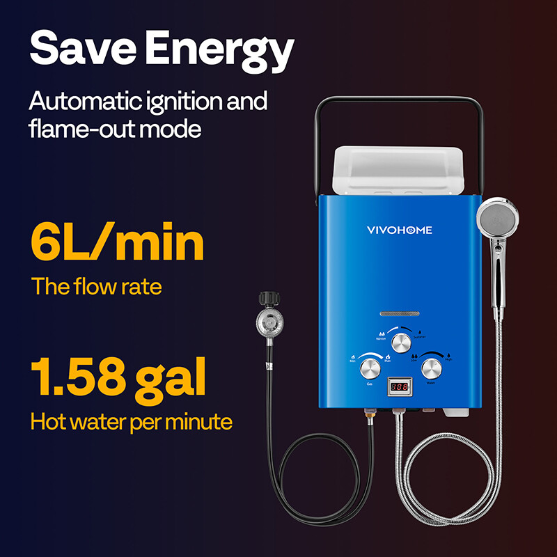 Portable LPG Propane Gas Hot Water Heater 6L Tankless Instant Boiler Outdoor RV