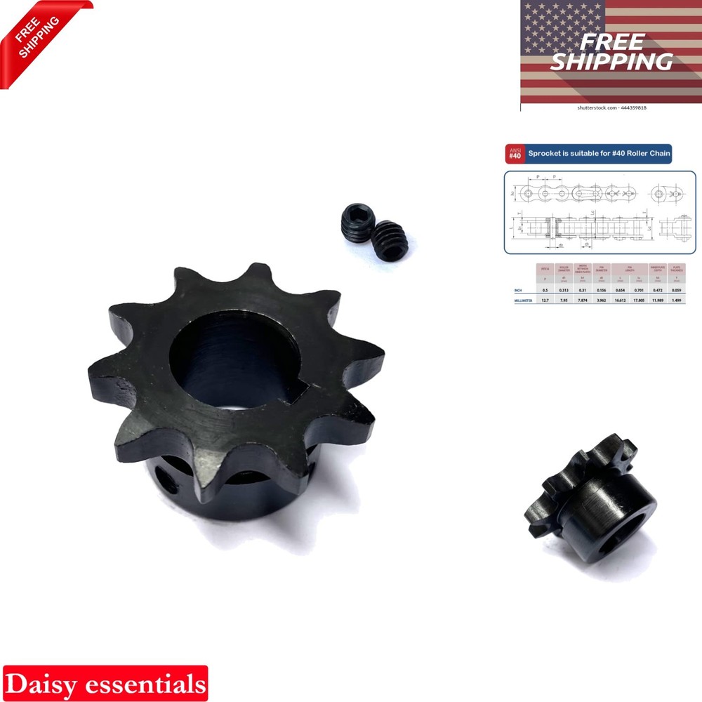 10-Tooth Roller Chain Sprocket 3/4" Bore Hardened Rust-Resistant Steel