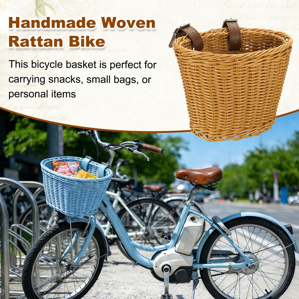 2 Pack Handwoven Wicker Rainbow Bicycle Basket with Adjustable, Brown