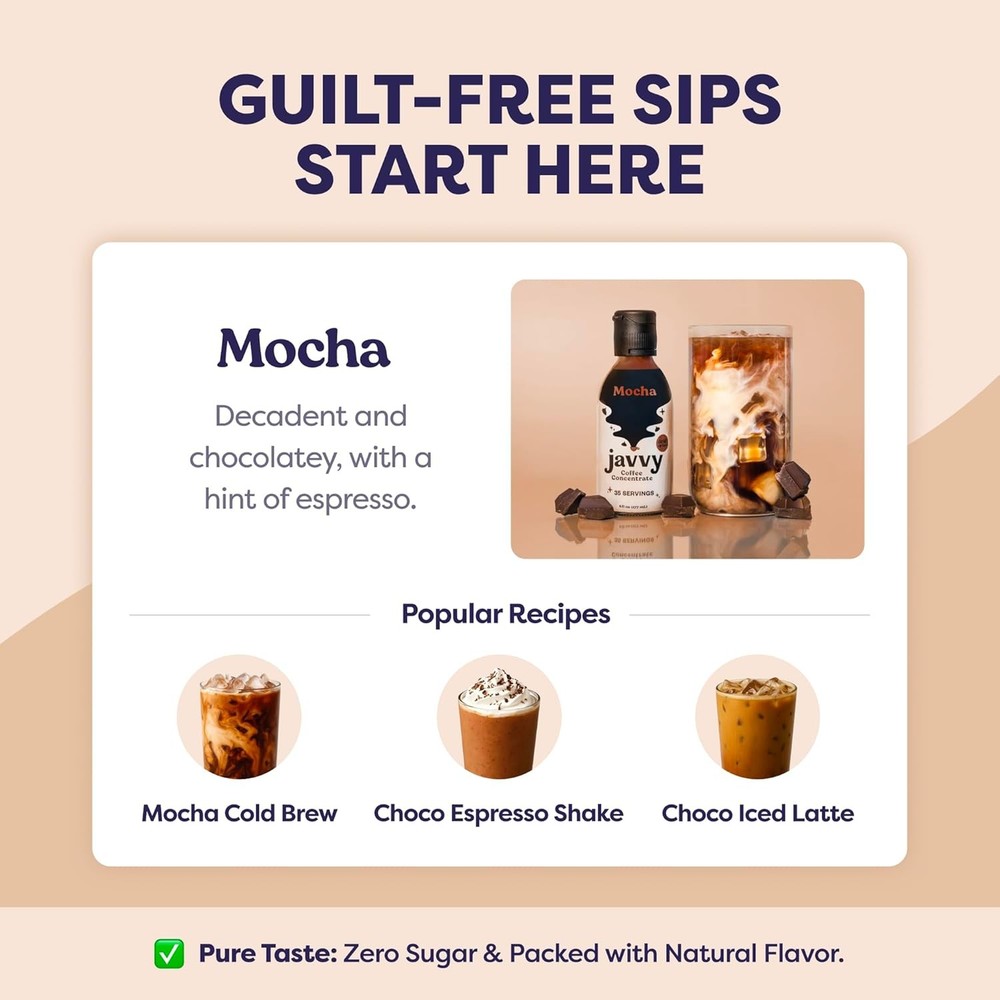JAVVY Cold Brew Coffee Concentrate 35 Servings Mocha