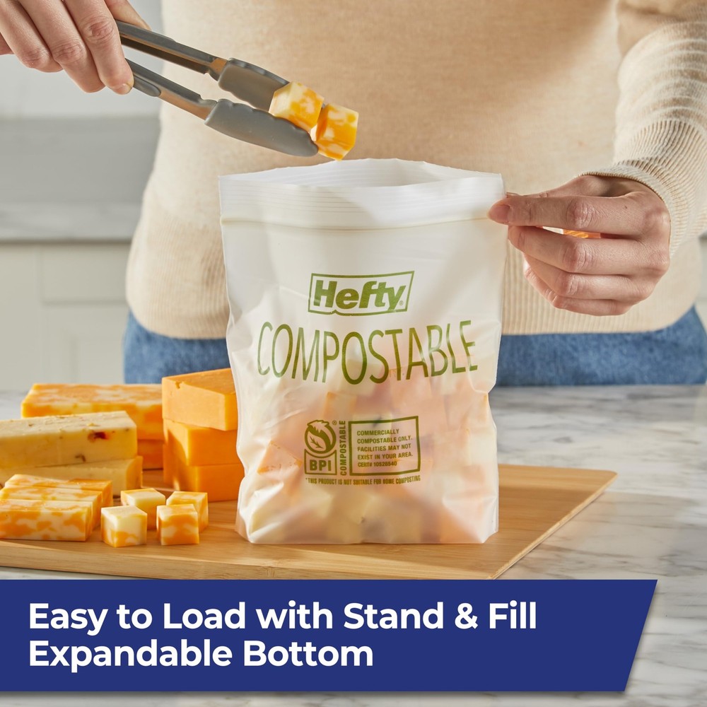 Hefty Compostable Press-To-Close​ Quart 40 Count Quart, Clear