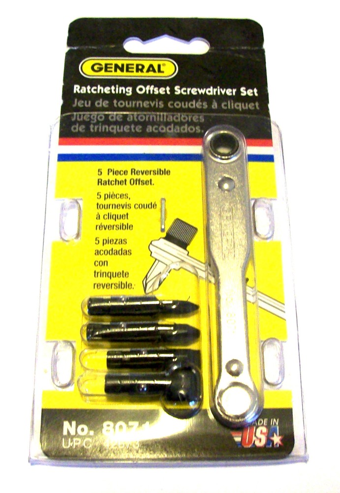 5pc GENERAL TOOLS RATCHETING OFFSET SCREWDRIVER SET 8071 RATCHET BITS PRECISION