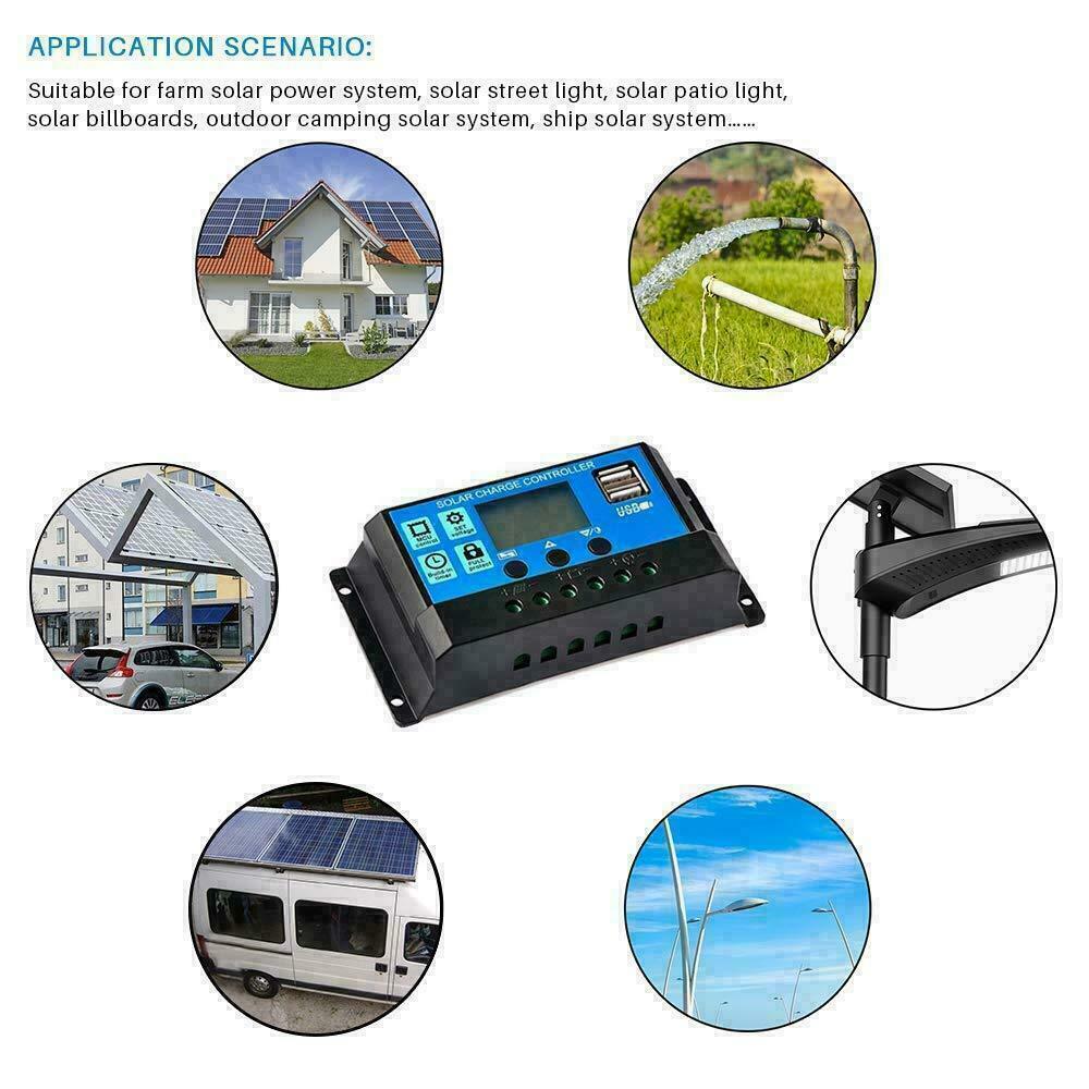 2 Packs Solar Panel Battery Charge Controller 30A 12V/24V LCD Dual USB Regulator