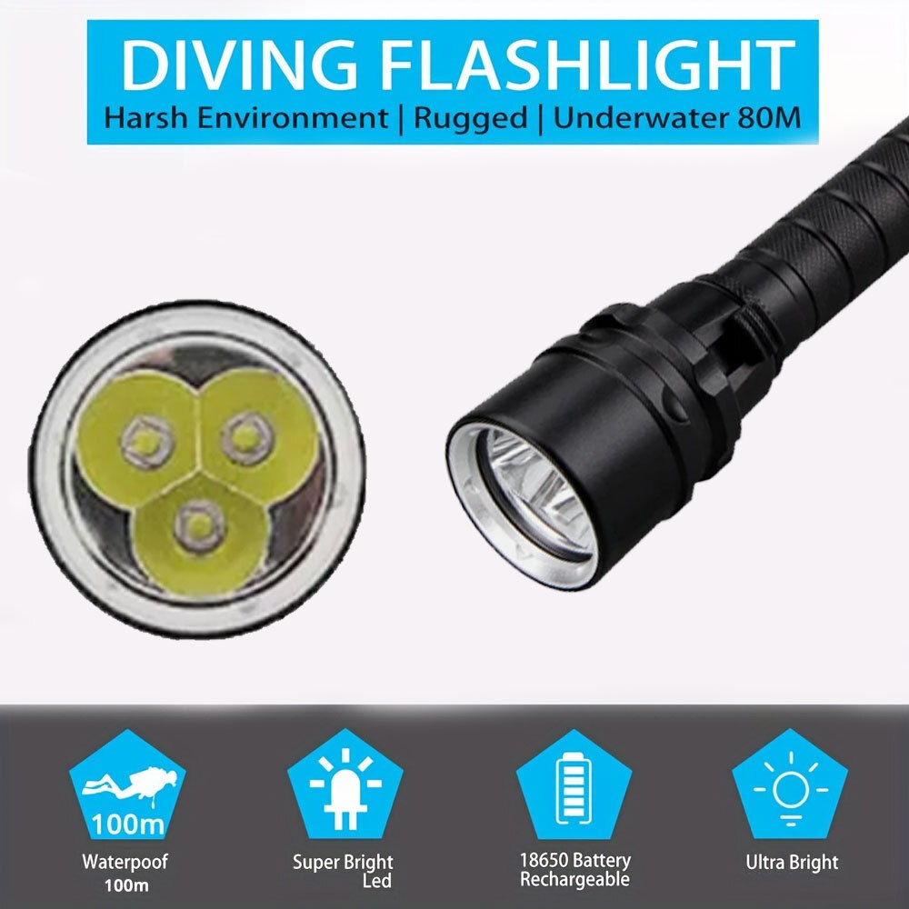Underwater Flashlight Professional Diving Light LED Waterproof Dive Scuba Lamp