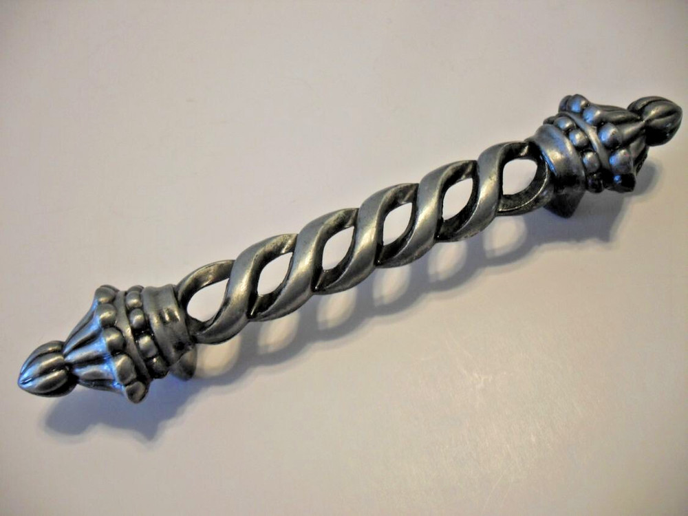 Vintage Nos Drawer Pull Silver/Pewter & Black Barber Pole Shape Cabinet Handle