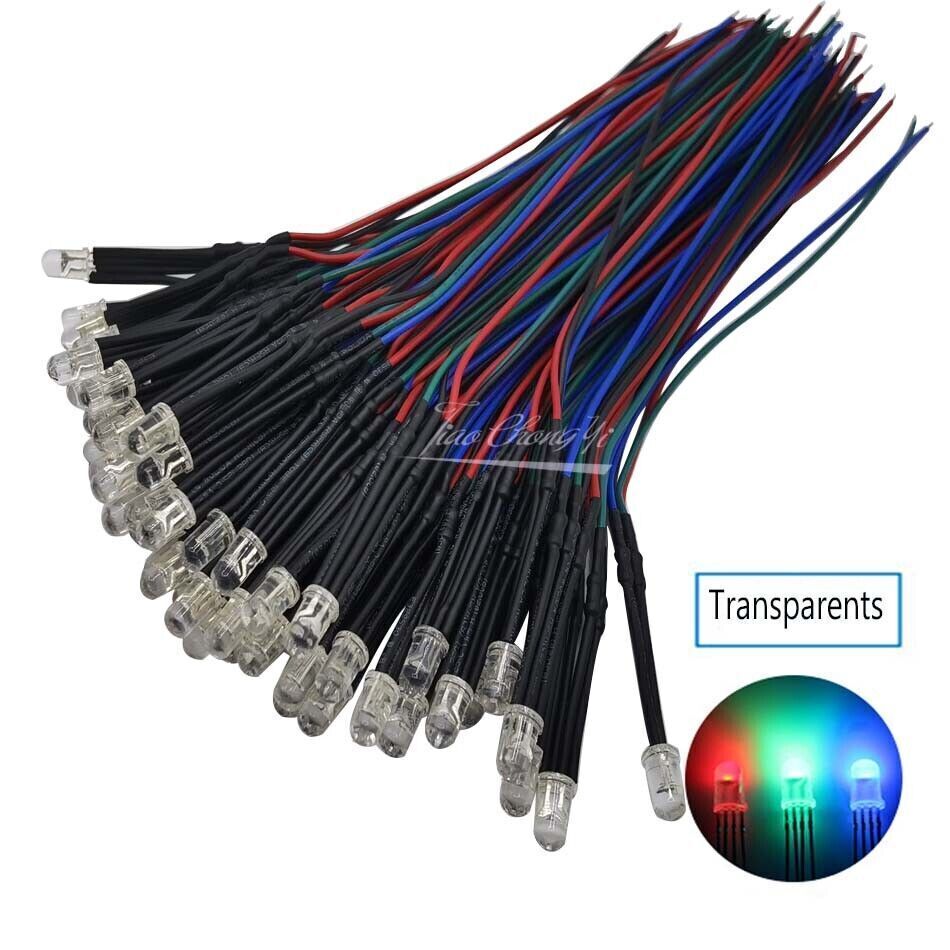 5mm 12V 20cm Pre-wired RGB LED Emitting Diode Multicolor Common Anode Cathode