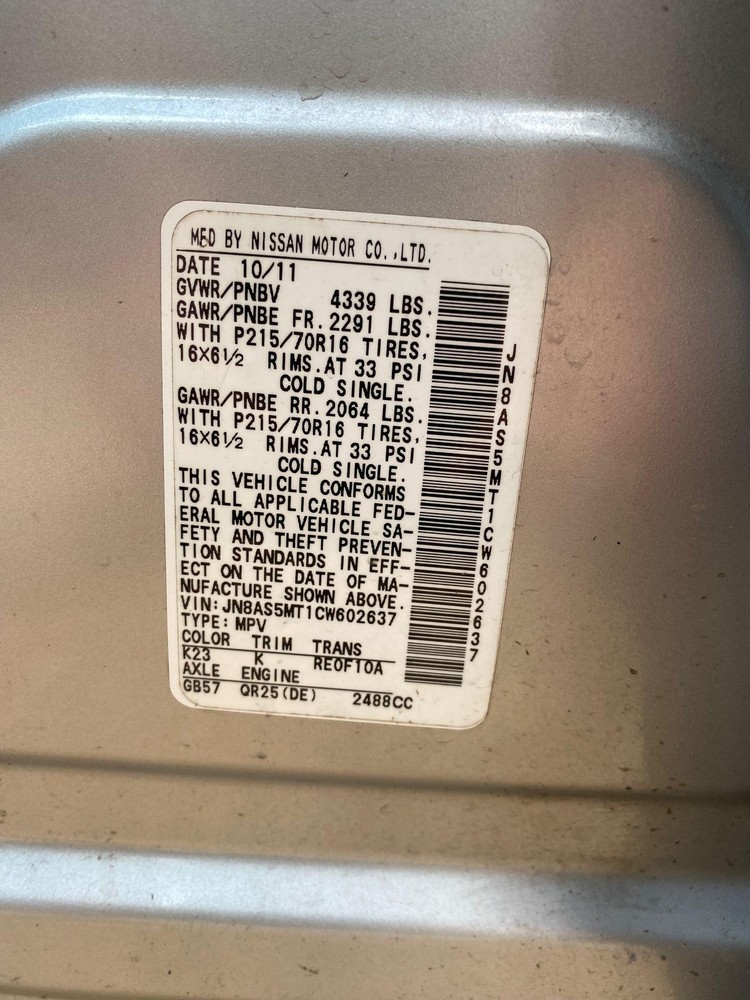 2012 Nissan Rogue Compact Spare with Jack and Tools OEM