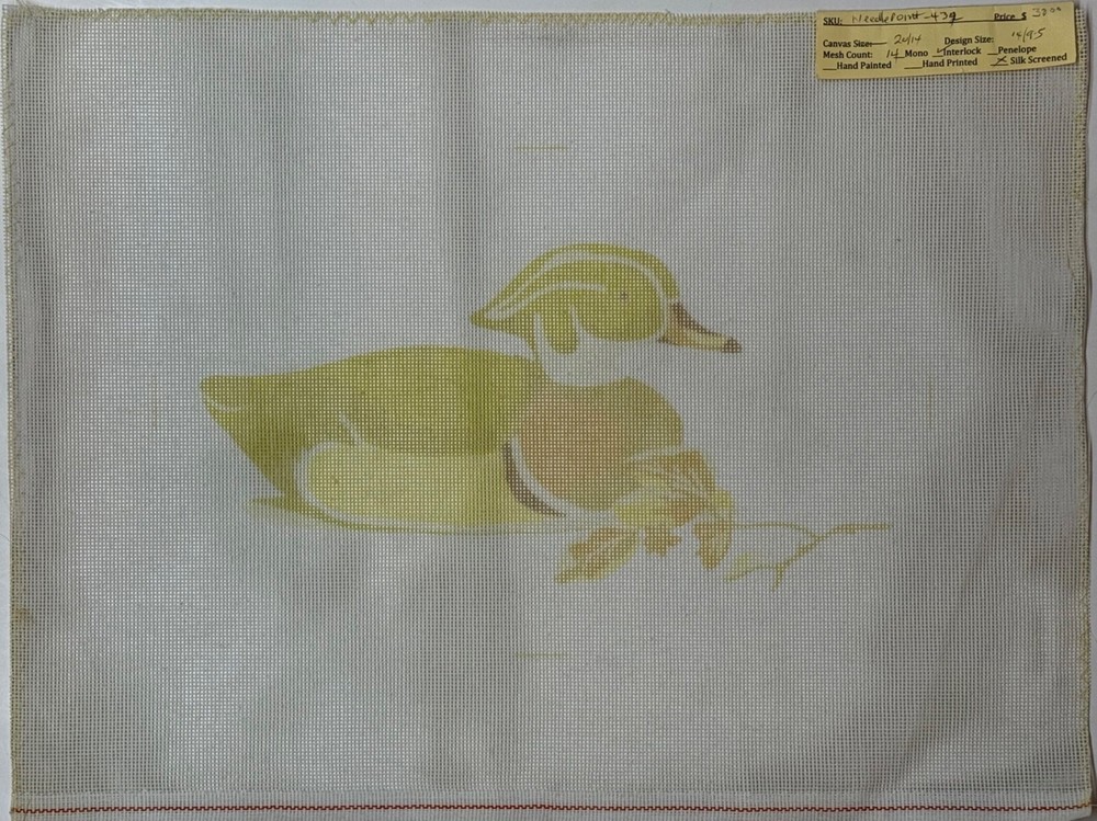 Hand-Painted DUCK Needlepoint Canvas 14.5-mesh 14" x 9 1/2"