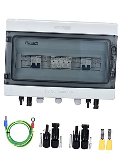 PV Solar Combiner Box with Lightning Surge Protector 4 String 2 Out 25 Amp