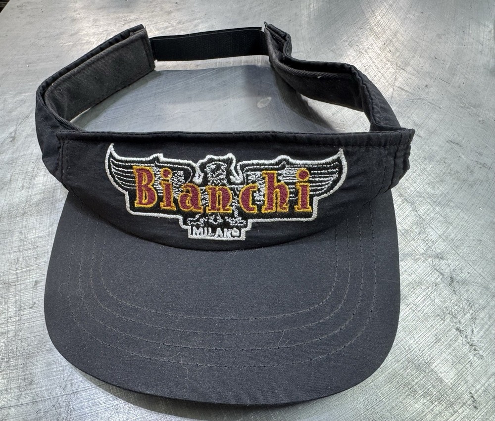 Bianchi Viser Hat Cap Strap Back Black Embroidered Logo Adjustable