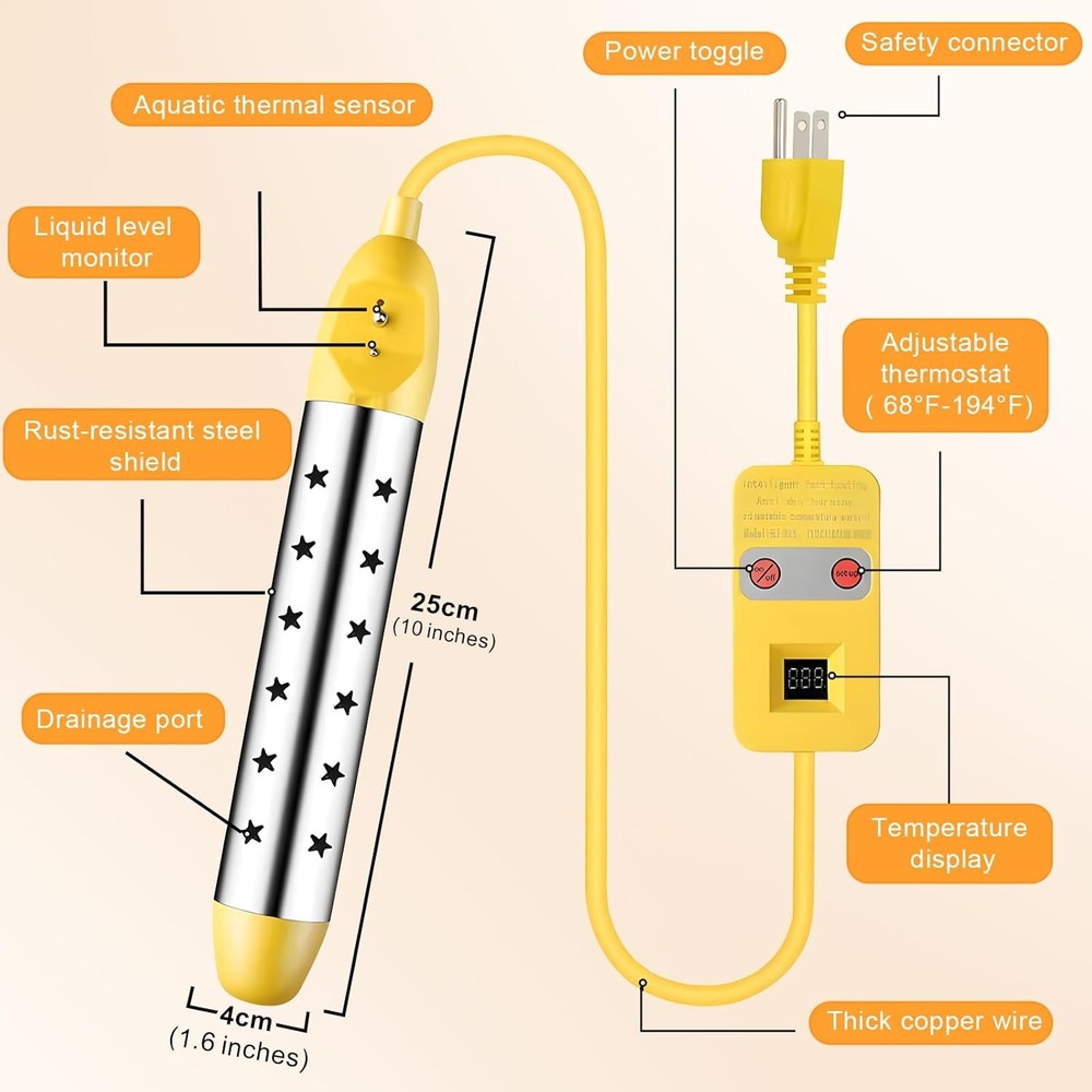 1500W Portable Immersion Water Heater for Bathtub and Pools, Fast Heating