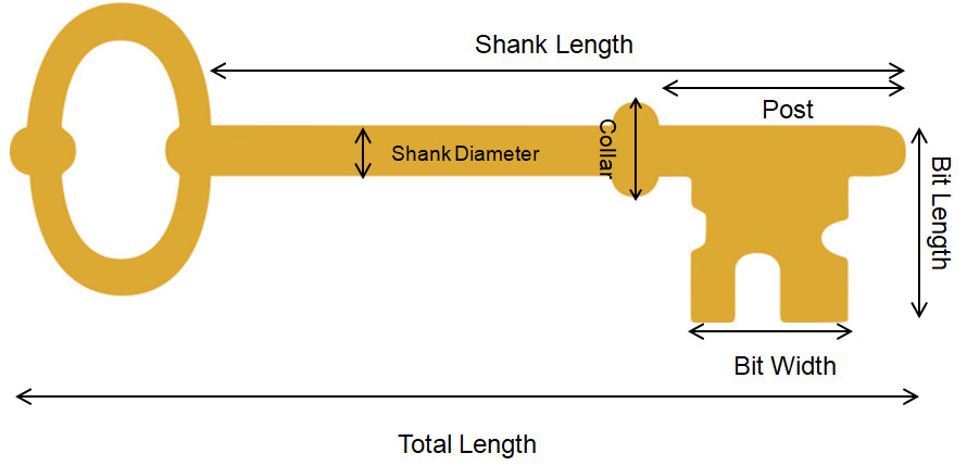 3 1/4" BRASS BIT KEY BLANK - PERFECT for OLD LOCKS (33221)