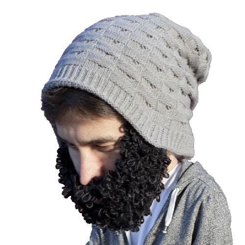 Beard Head Curly Beckett Grey Beanie With Black Removable Beard