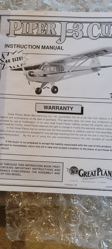 Great Planes Piper J-3 Cub Model Kit W/EXTRAS