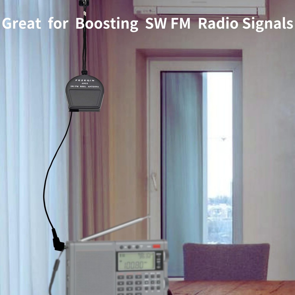Wenpzeray Shortwave FM Reel Antenna Telescopic External Small, Black