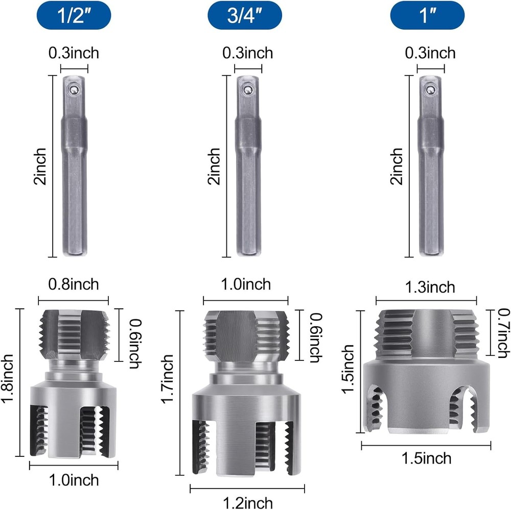 3PCS PVC Pipe Threader Kit - Dual-Function Internal & External Pipe Threading To