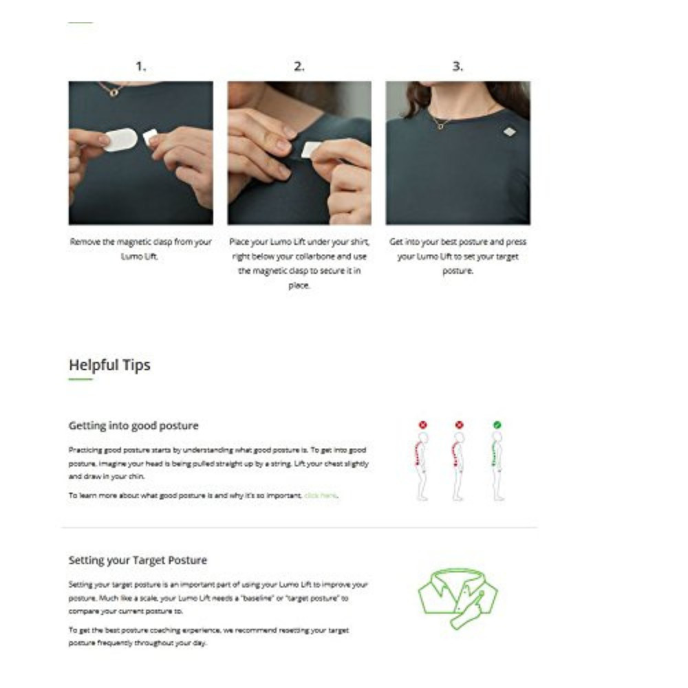 Lumo Lift Posture ‎Coach and Activity Tracker for iOS, Battery Powered, White