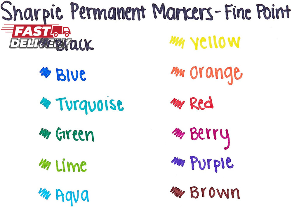 Sharpie Permanent Markers, Fine Point, Blue, 12 Count