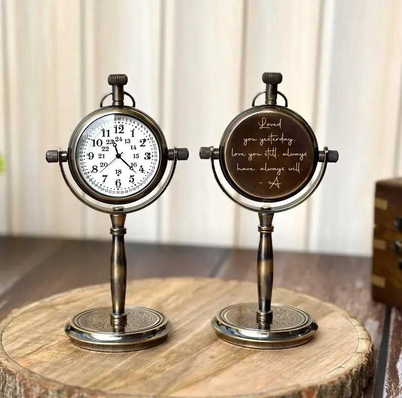 Personalized 8th Anniversary desk clock, Engraved Table clock, Retro table clock