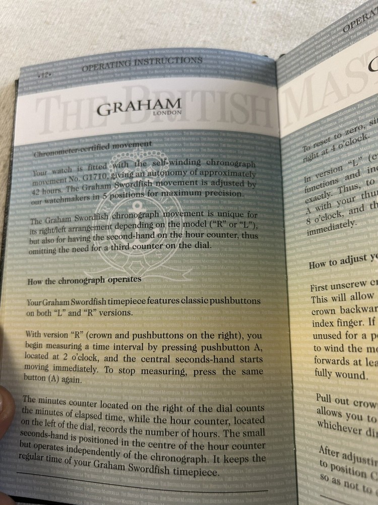 Graham Watch Original Certificate for Swordfish