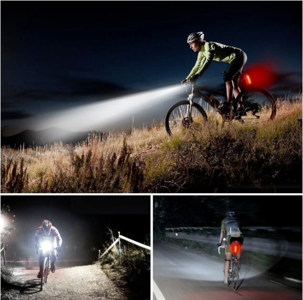 USB Rechargeable Head & Tail Light Set, 4 Modes, LED, Waterproof, Black