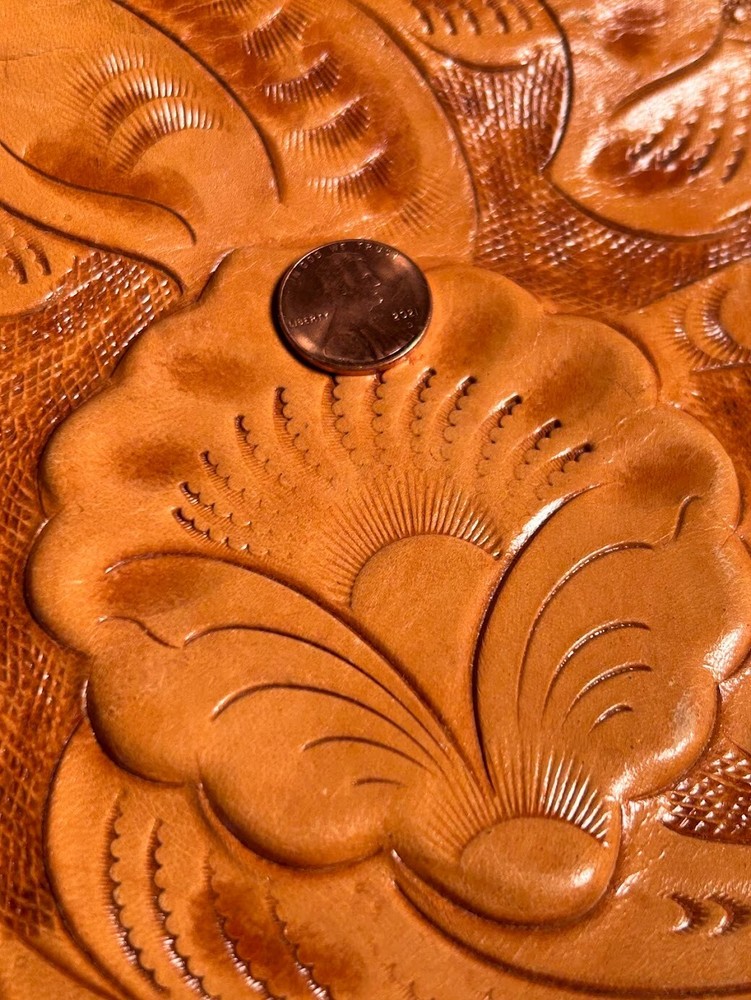 Hand Tooled Leather Craft Sampler. Unfinished Project with Skilled Details