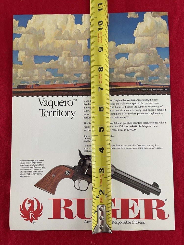 Vintage 1994 Ruger Vaquero Print Ad