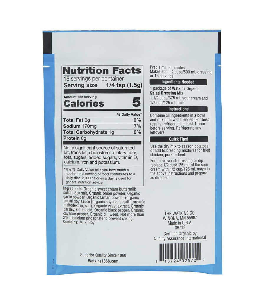 Organic Ranch Salad Dressing Mix, 0.85 Oz. Packets, 12-Pack