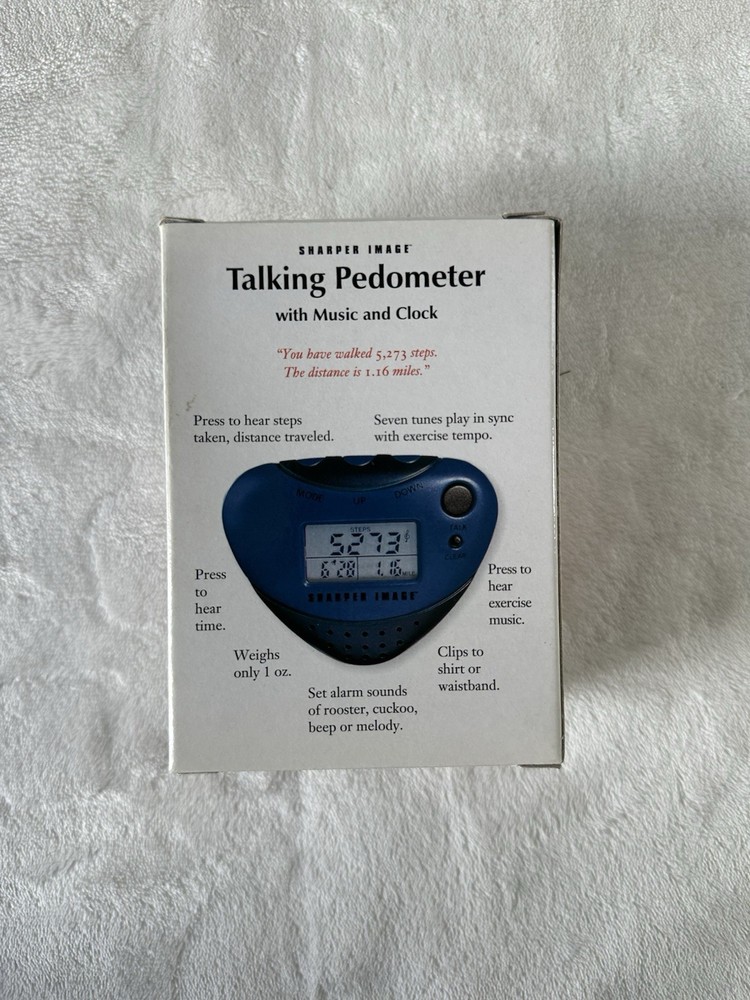Sharper Image Talking Pedometer Blue with Music, Clock, Clip, Steps