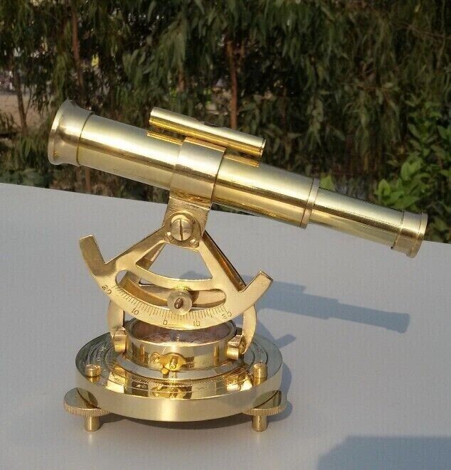 Vintage Compass Brass Theodolite Alidade Transit Telescope Antique
